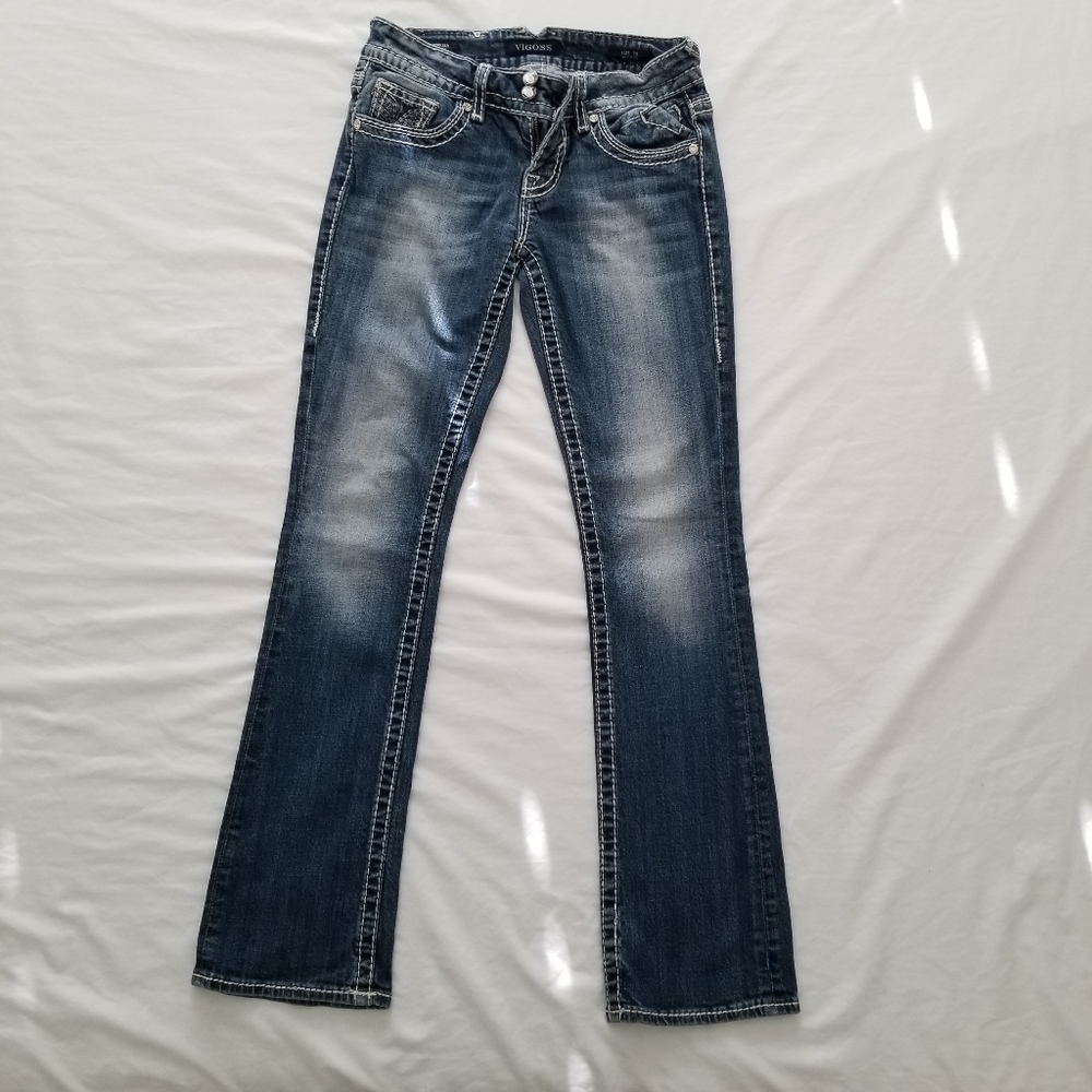 Vigoss Women Jeans Chelsea Slim Boot Embroidery Pockets Size 1/2
